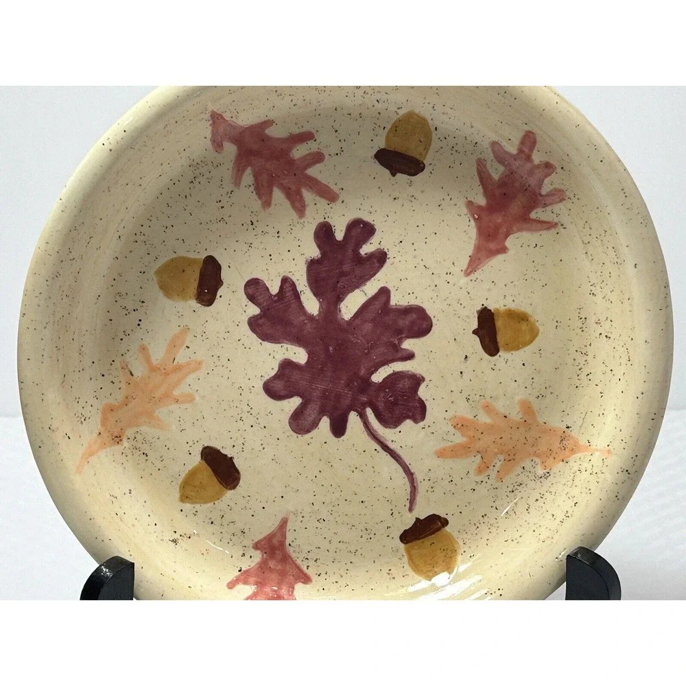 Handmade And Painted Leaves‎ And Acorns Pottery Dish Plate